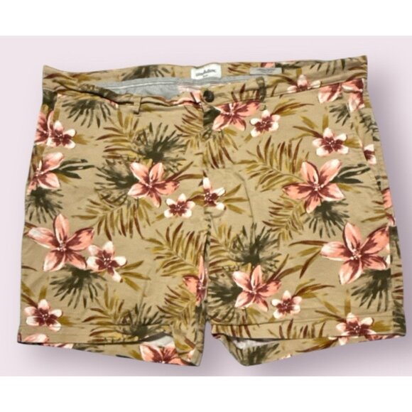 Goodfellow & Co Short Mens 40 Floral Print 7" Flat Front Linden Tropical Tan - Picture 1 of 6